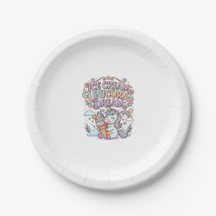 Assiettes En Carton Crème Glacée Licorne Rêve de Licorne Typographie D