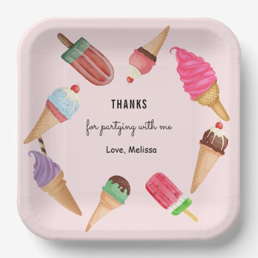 Assiettes En Carton Crème glacée Popsicles Parti rose (Recto)