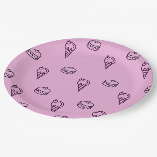 Assiettes En Carton Crème glacée rose & cake Plaque en papier (Angle)