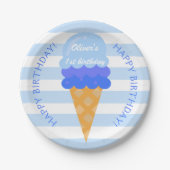 Assiettes En Carton Crème glacée sucrée 1er anniversaire garçon bleu (Devant)