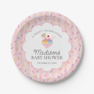 Assiettes En Carton Crème glacée Sundae Parsemé de Baby shower d'amour