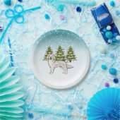 Assiettes En Carton Crème Golden Retriever Chien Bleu hiver Noël (Fête)