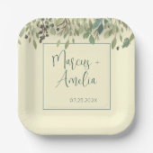 Assiettes En Carton Crème moderne et Mariage Eucalyptus (Recto)