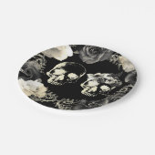 Assiettes En Carton Crème noire Gris Squelette Crâne Mariage gothique (Angle)