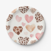 Assiettes En Carton Crème rose Coeurs léopard Brown Anniversaire (Devant)