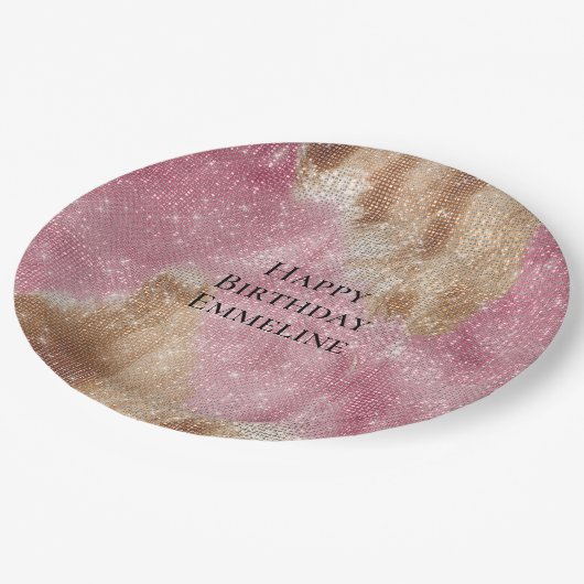 Assiettes En Carton Crème rose étincelante dorée Cowgirl Cowhide Anniv (Angle)