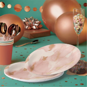 Assiettes En Carton Crème rose pâle blanc Or blanc