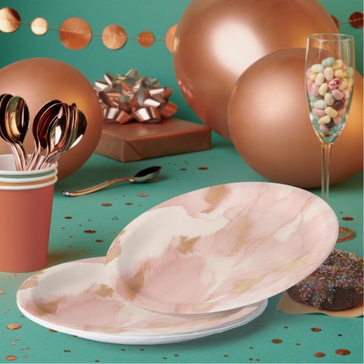 Assiettes En Carton Crème rose pâle blanc Or blanc (Multi)