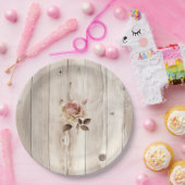 Assiettes En Carton Crème rose Roses Crème Blanc Bois Mariage (Fête)