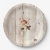 Assiettes En Carton Crème rose Roses Crème Blanc Bois Mariage (Devant)
