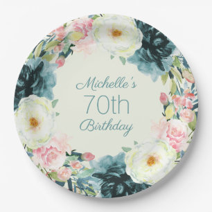 Assiettes En Carton Crème rose vintage 70e anniversaire Turquoise