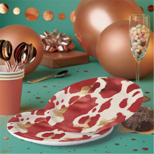 Assiettes En Carton Crème Rouge Or Occidental Cowhide Howdy