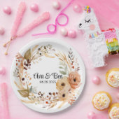 Assiettes En Carton Crème rustique en terre cuite Aquarelle Mariage fl (Fête)