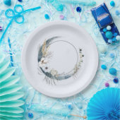 Assiettes En Carton Crescent Bleu Lune aux fleurs blanches Anniversair (Fête)