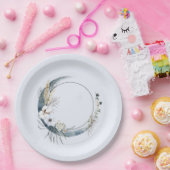 Assiettes En Carton Crescent Bleu Lune aux fleurs blanches Anniversair (Fête)