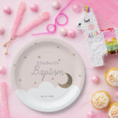 Assiettes En Carton Crescent Lune & Étoiles Fille Rose Lumière Baptême (Fête)