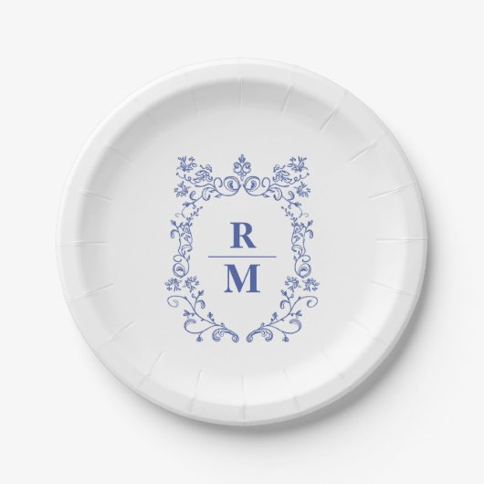 Assiettes En Carton Crest mariage personnalisé Monogramme (Devant)