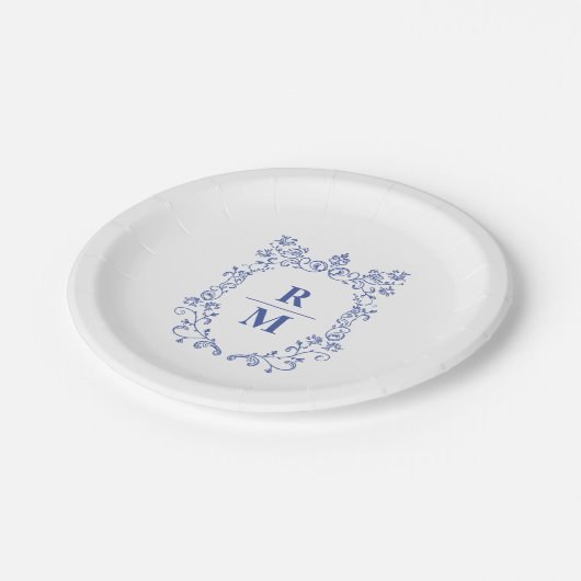 Assiettes En Carton Crest mariage personnalisé Monogramme (Angle)