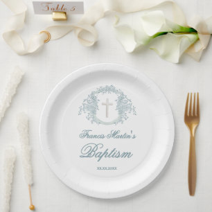Assiettes En Carton crête florale Baptême