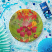 Assiettes En Carton Crète tes Propres boutons de fleurs vert rouge (Fête)