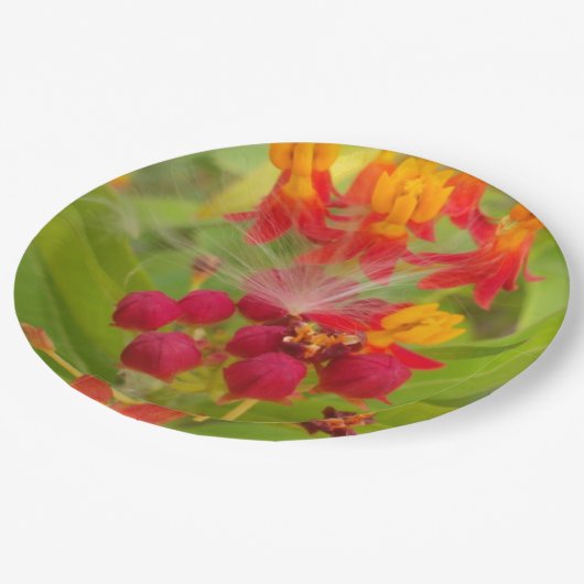 Assiettes En Carton Crète tes Propres boutons de fleurs vert rouge (Angle)