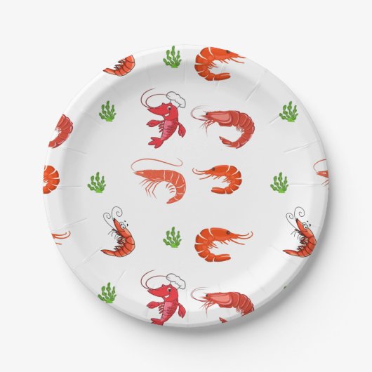 Assiettes En Carton Crevettes rouges Ocean Life (Devant)