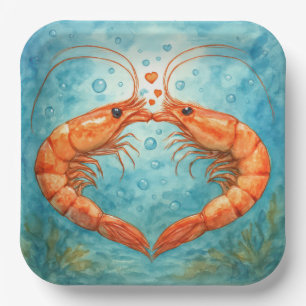 Assiettes En Carton Crevettes s'embrassant sous l'eau avec des cœurs