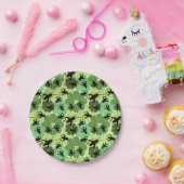 Assiettes En Carton Cricket Floral Pattern Green and Black (Fête)