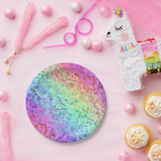 Assiettes En Carton cristal arc-en-ciel gelé : (Fête)