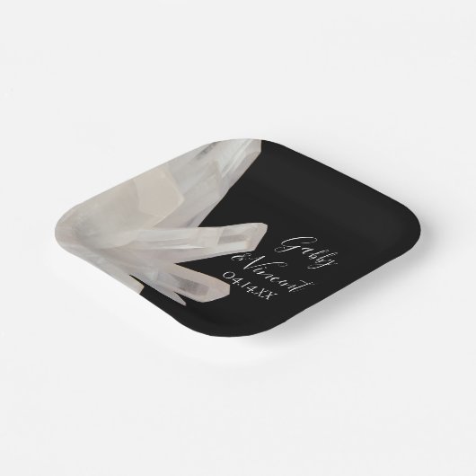 Assiettes En Carton Cristaux blancs sur Mariage noir (Angulaire)