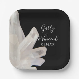 Assiettes En Carton Cristaux blancs sur Mariage noir