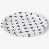 Assiettes En Carton Crochets bleu-gris sur blanc (Angle)