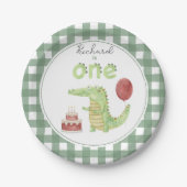 Assiettes En Carton Crocodile d'aquarelle 1er anniversaire (Devant)