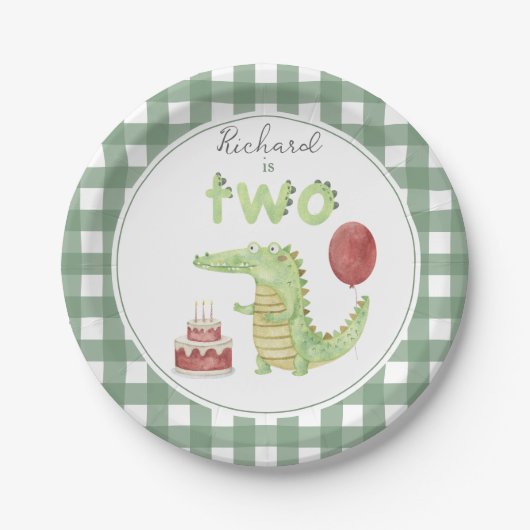 Assiettes En Carton Crocodile d'aquarelle 2e anniversaire (Devant)