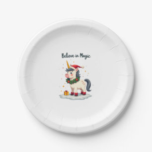 Assiettes En Carton Croire en la Fête Magique Licorne portant un Noël