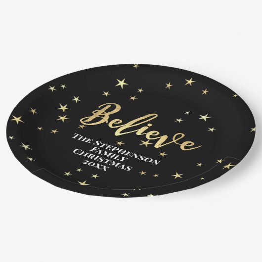 Assiettes En Carton Croire les étoiles d'or Noël (Angle)