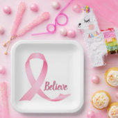 Assiettes En Carton Croire Texte Pink Ribbon Sensibilisation au cancer (Fête)