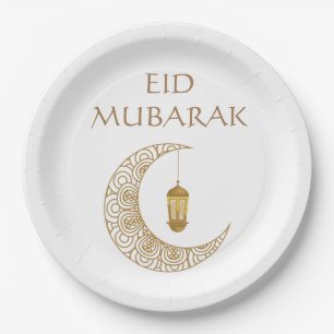 Assiettes En Carton Croissant doré customisé de l'Aïd Moubarak