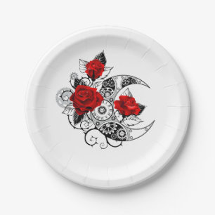 Assiettes En Carton Croissant mécanique avec roses rouges