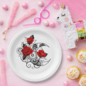 Assiettes En Carton Croissant mécanique avec roses rouges (Fête)