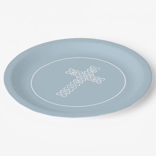 Assiettes En Carton Croix | Acier Baptême Communion Bleu Christening (Angle)