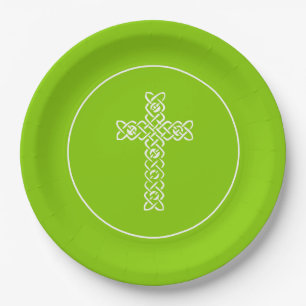 Assiettes En Carton Croix Baptême de communion verte du printemps