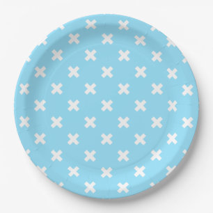 Assiettes En Carton Croix blanche sur le bleu bébé