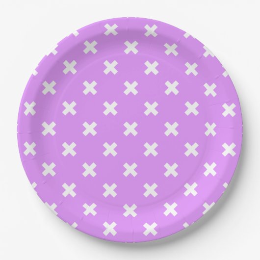 Assiettes En Carton Croix blanches sur lilas (Devant)