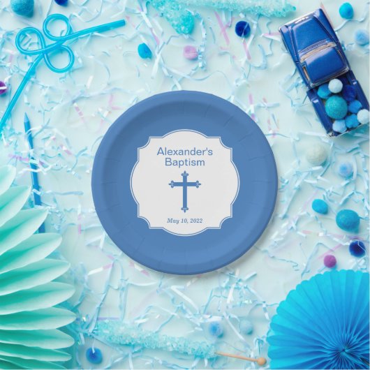 Assiettes En Carton Croix Bleue Garçons Baptême Christening (Fête)