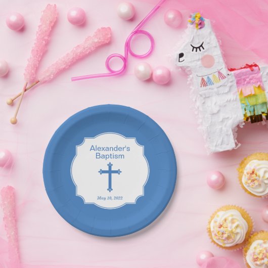 Assiettes En Carton Croix Bleue Garçons Baptême Christening (Fête)