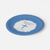 Assiettes En Carton Croix Bleue Garçons Baptême Christening (Angle)