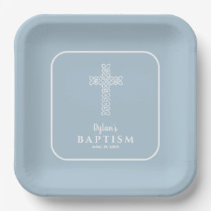Assiettes En Carton Croix Bleue moderne Communion Baptême Christening