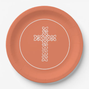 Assiettes En Carton Croix   Bright Peach Communion Baptême Christening