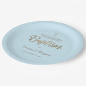 Assiettes En Carton Croix d'or bleu simple Baptême de bébé personnalis (Angle)
